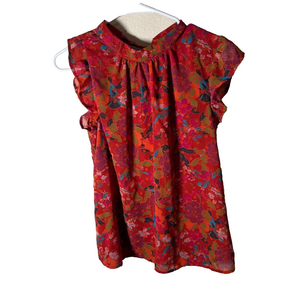 Dr2 Blouse Women's Medium Ruffle Floral Casual Lightweight Shirt Top Printed